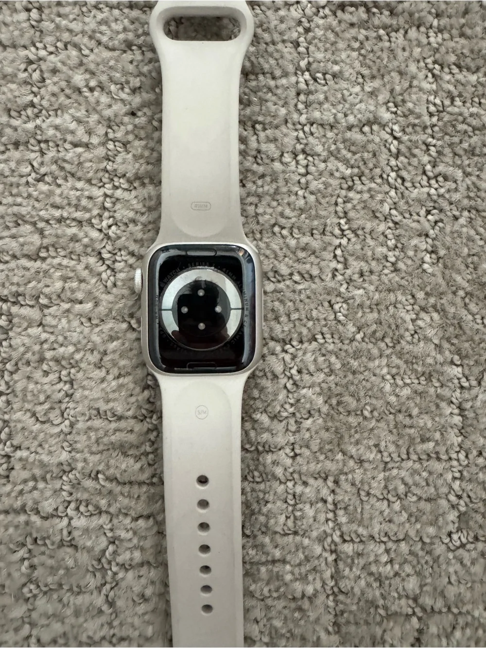 Apple Smartwatch with White Silicone Band and Silver Case